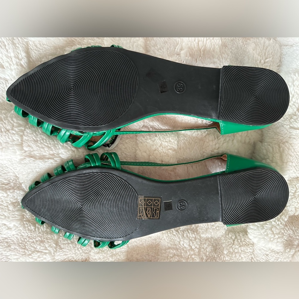 RARE NWT Vintage Lulu Hun Green & Red Huarache Style Watermelon Flats Size 8/39 - Picture 5 of 5